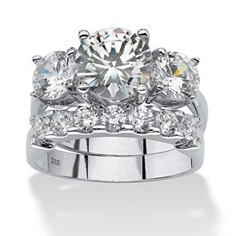 PalmBeach Jewelry 2 pc 5.66 TCW CZ Bridal Ring Set in Platinum-plated Sterling Silver