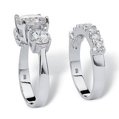 PalmBeach Jewelry 2 Piece 5.66 TCW CZ Bridal Ring Set in Platinum-plated Sterling Silver