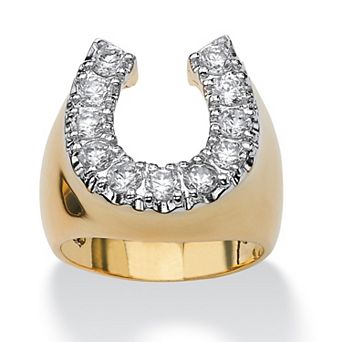 PalmBeach Jewelry Men's 1.10 TCW Round Cubic Zirconia Gold-Plated Lucky Horseshoe Ring
