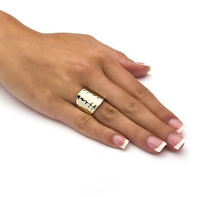 PalmBeach Jewelry 14k Yellow Gold-Plated Hammered Style Cigar Band Ring