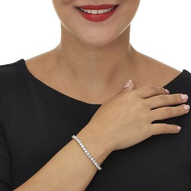 10 TCW Round Cubic Zirconia Silvertone Tennis Bracelet 7-inch
