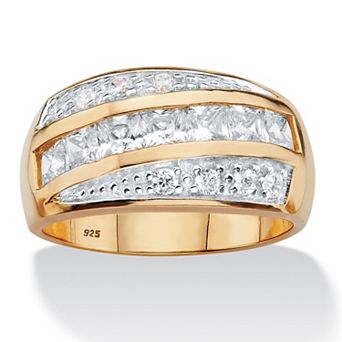 PalmBeach Jewelry Men's 1.32 ct w. Cubic Zirconia 14k Gold-plated Sterling Silver Channel Ring