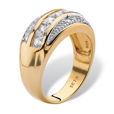 PalmBeach Jewelry Men's 1.32 Cttw. Cubic Zirconia 14k Gold-plated Sterling Silver Channel Ring