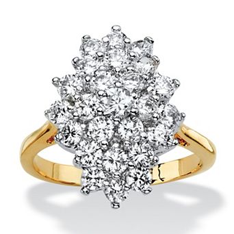 PalmBeach Jewelry 1.82 TCW Cubic Zirconia Gold-Plated Marquise-Shaped Cluster Cocktail Ring