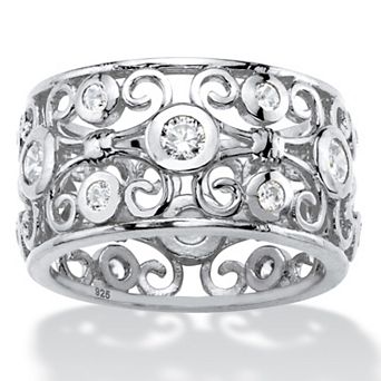 PalmBeach Jewelry 1 TCW Round Cubic Zirconia .925 Sterling Silver Scroll Eternity Ring