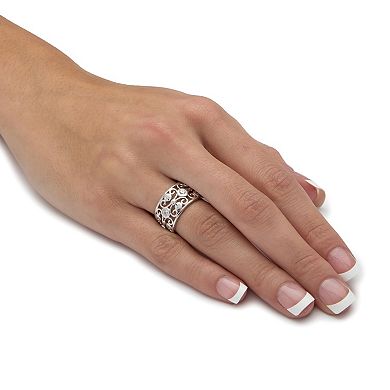 PalmBeach Jewelry 1 TCW Round Cubic Zirconia .925 Sterling Silver Scroll Eternity Ring