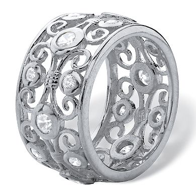 PalmBeach Jewelry 1 TCW Round Cubic Zirconia .925 Sterling Silver Scroll Eternity Ring