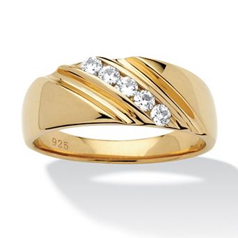 PalmBeach Jewelry Men's .50 TCW Cubic Zirconia Diagonal Rng in Gold-Plated Sterling Silver