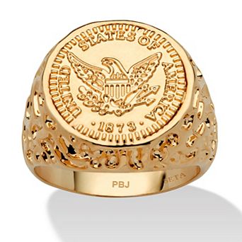 PalmBeach Jewelry Men's Gold-Plated American Eagle Coin Replica Nugget-Style Ring