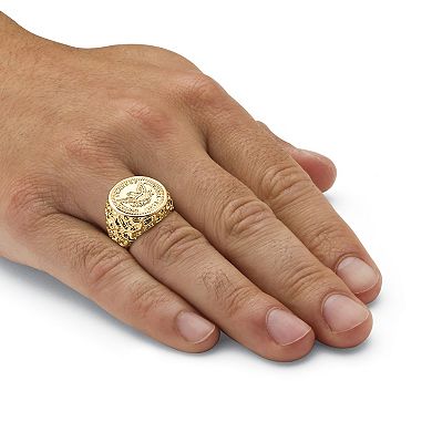 PalmBeach Jewelry Men's Gold-Plated American Eagle Coin Replica Nugget-Style Ring