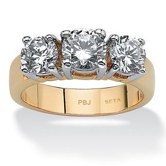 PalmBeach Jewelry 2.28 TCW Round Cubic Zirconia Three-Stone Anniversary Ring Gold-Plated
