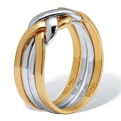 PalmBeach Jewelry 14k Yellow Gold-plated and Platinum-plated Endless Knot Puzzle Ring