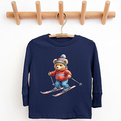 Skiing Bear Watercolor - Youth Long Sleeve Graphic T-Shirt