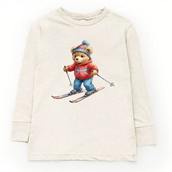Skiing Bear Watercolor - Youth Long Sleeve Graphic T-Shirt