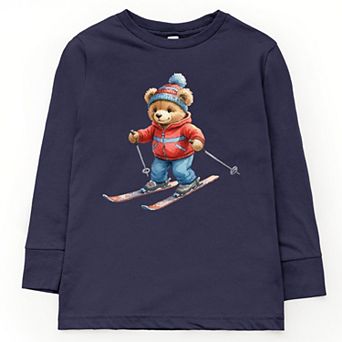 Skiing Bear Watercolor - Youth Long Sleeve Graphic T-Shirt