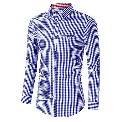 Men's Classic Color Block Shirt, Country Style Button-Down Roll-Up Sleeves for Casual & Oktoberfest