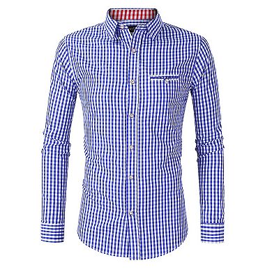 Men's Classic Color Block Shirt, Country Style Button-Down Roll-Up Sleeves for Casual & Oktoberfest