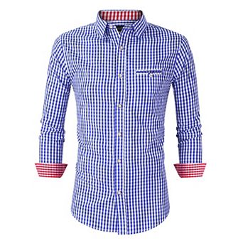 Men's Classic Color Block Shirt, Country Style Button-Down Roll-Up Sleeves for Casual & Oktoberfest