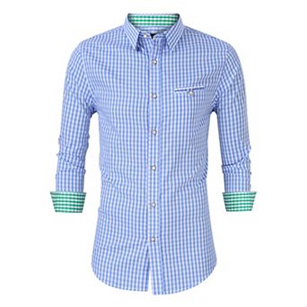 Men's Classic Color Block Shirt, Country Style Button-Down Roll-Up Sleeves for Casual & Oktoberfest