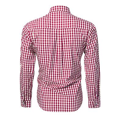 Men's Vintage Check Shirt with Contrast Trim, Roll-Up Sleeve Button Down for Pub & Festival Outfits