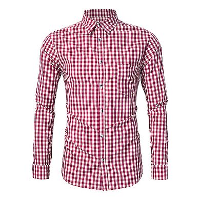 Men's Vintage Check Shirt with Contrast Trim, Roll-Up Sleeve Button Down for Pub & Festival Outfits