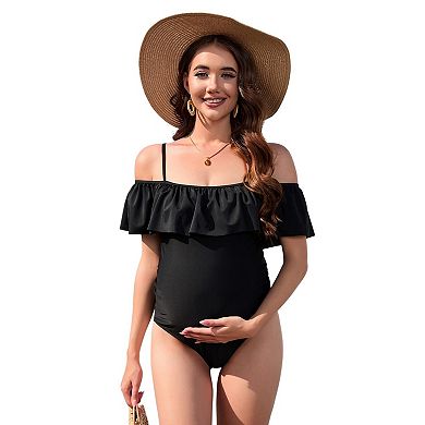 Maternity One Piece Swimsuit For Women Off Shoulder Print Pregnacy Bathing Suits
