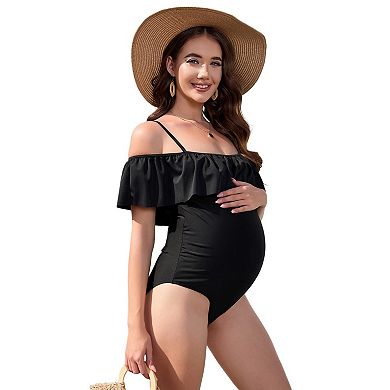 Maternity One Piece Swimsuit For Women Off Shoulder Print Pregnacy Bathing Suits