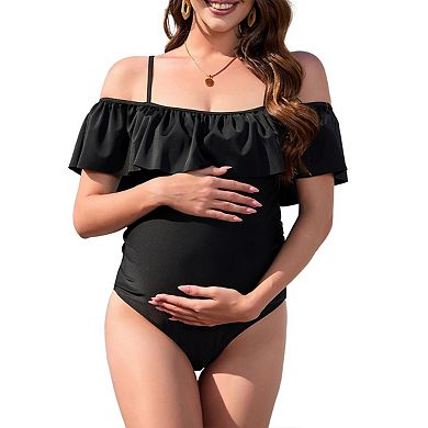 Maternity One Piece Swimsuit For Women Off Shoulder Print Pregnacy Bathing Suits