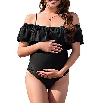 Maternity One Piece Swimsuit For Women Off Shoulder Print Pregnacy Bathing Suits