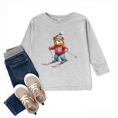 Skiing Bear Watercolor - Toddler Long Sleeve Graphic Tee