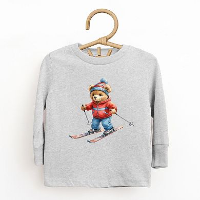 Skiing Bear Watercolor - Toddler Long Sleeve Graphic Tee