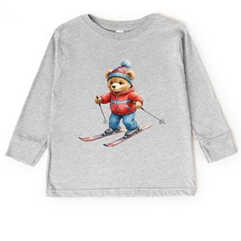 Skiing Bear Watercolor - Toddler Long Sleeve Graphic Tee