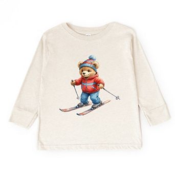 Skiing Bear Watercolor - Toddler Long Sleeve Graphic Tee