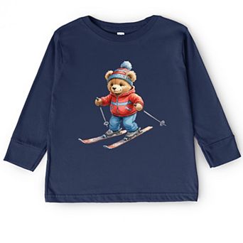 Skiing Bear Watercolor - Toddler Long Sleeve Graphic Tee