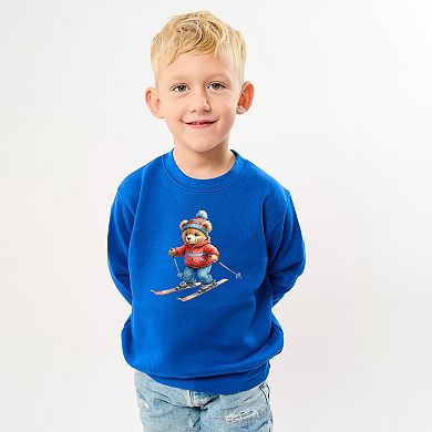 Skiing Bear Watercolor - Toddler Graphic Sweatshirt