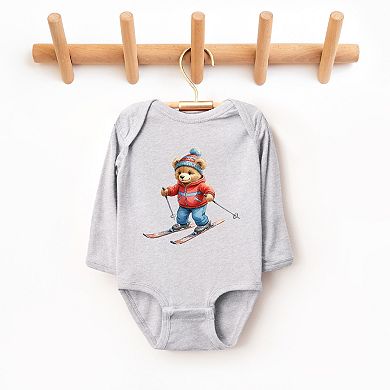 Skiing Bear Watercolor - Baby Long Sleeve Bodysuit