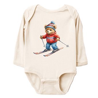 Skiing Bear Watercolor - Baby Long Sleeve Bodysuit