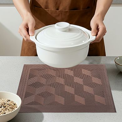 Placemats Set of 6 Placemats for Dining Kitchen Table Decor with Quadrangular Pattern 17.7*11.8 inch