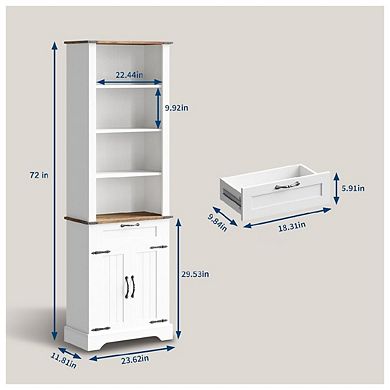 Bookcase with Drawer & Doors - 6-Tier Large Floor Standing Bookshelf