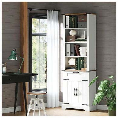 Bookcase with Drawer & Doors - 6-Tier Large Floor Standing Bookshelf