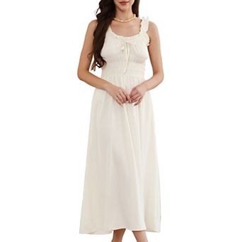 Boho Maxi Dress for Women Spaghetti Strap Square Neck A Line Flowy Smocked Dresses