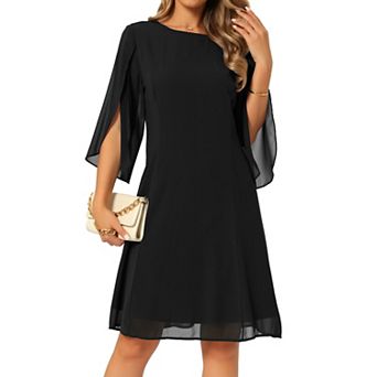 Women's Chiffon Dresses Flutter 3/4 Sleeve Crewneck Flowy Knee Length Dress Cocktail Party Outfits