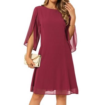 Women's Chiffon Dresses Flutter 3/4 Sleeve Crewneck Flowy Knee Length Dress Cocktail Party Outfits