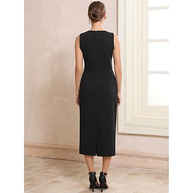 Women's Formal Dress Crewneck Sleeveless Ruched Cocktail Midi Evening Dresses