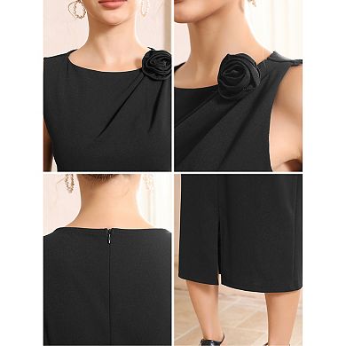 Women's Formal Dress Crewneck Sleeveless Ruched Cocktail Midi Evening Dresses