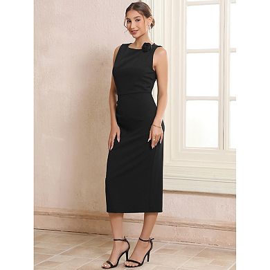 Women's Formal Dress Crewneck Sleeveless Ruched Cocktail Midi Evening Dresses
