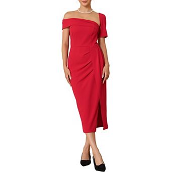 Women's One Shoulder Dress Cocktail Ruched Split Hem Wedding Guest Formal Dresses