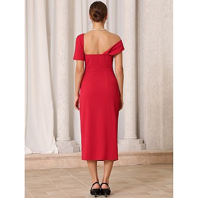 Women's One Shoulder Dress Cocktail Ruched Split Hem Wedding Guest Formal Dresses