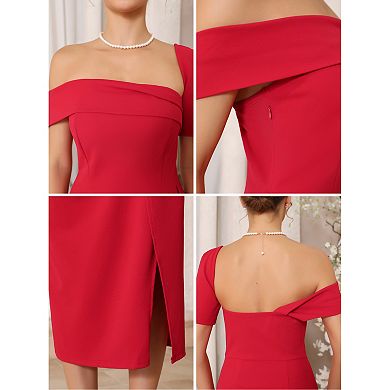 Women's One Shoulder Dress Cocktail Ruched Split Hem Wedding Guest Formal Dresses