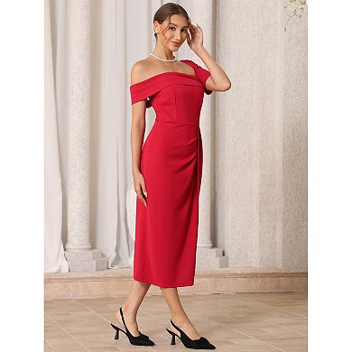 Women's One Shoulder Dress Cocktail Ruched Split Hem Wedding Guest Formal Dresses
